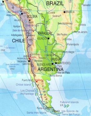 Map of Chile and Argentina